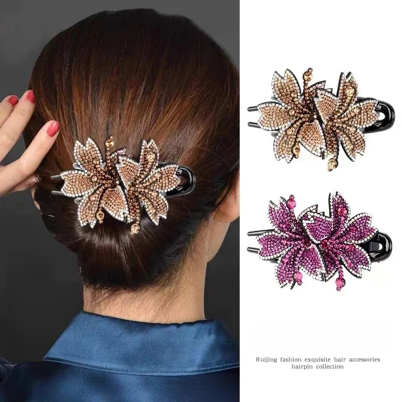 

Korean Shiny Rhinestone Hairpin Flower Leaf Duckbill Hair Claws Retro Hair Clips Accessories For Women Crystal Ponytail Headwear