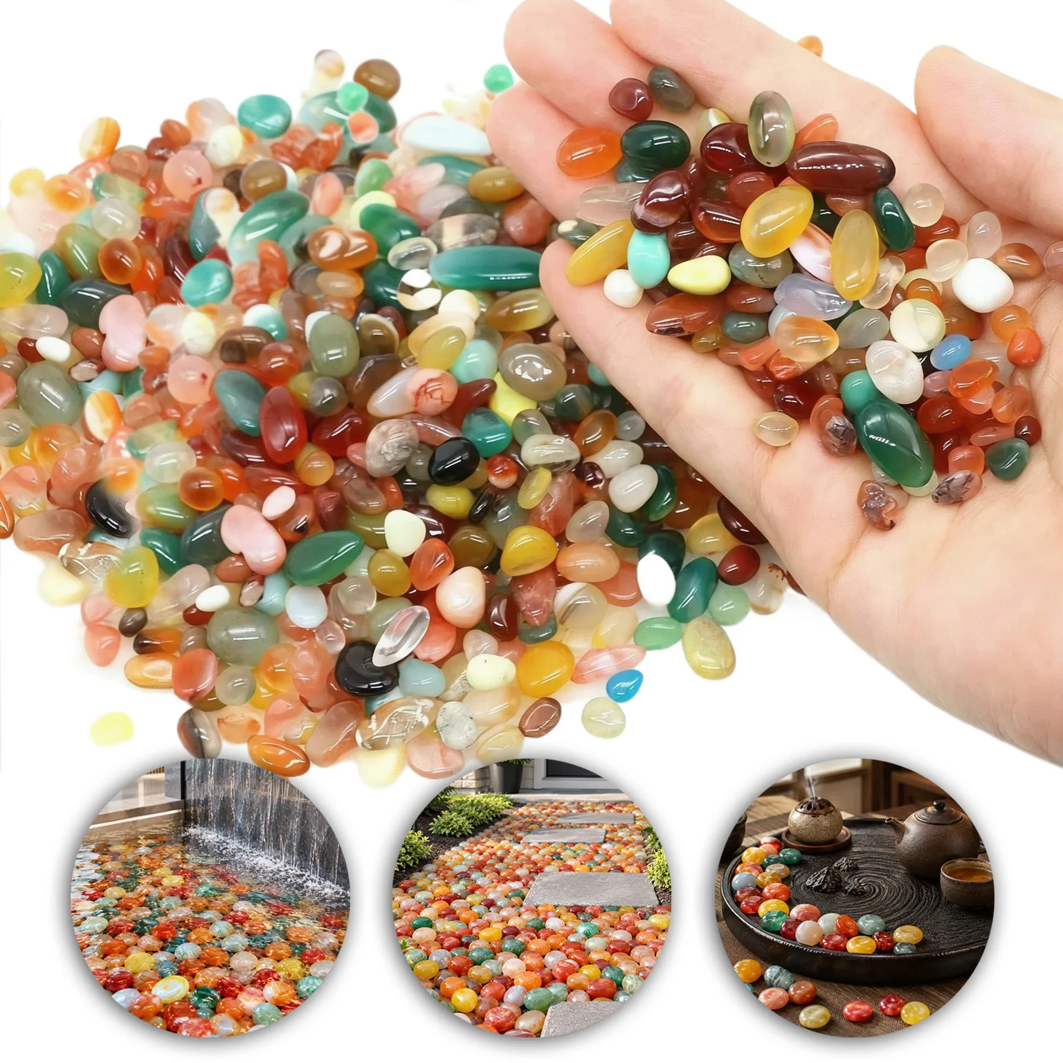 100/200/495g Natural Polished Agate Pebbles Colorful Smooth Tumbled Decorative Rocks for Fish Tank Aquarium Potted Plants TMZ