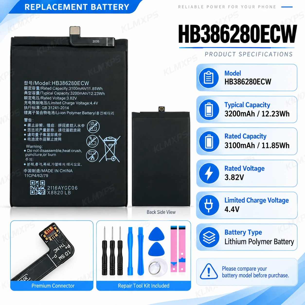Premium Replacement Battery HB386280ECW 3300mAh For Huawei P10 Honor 9 STF-L09 STF-AL10 Mobile Phone High Capacity Repair