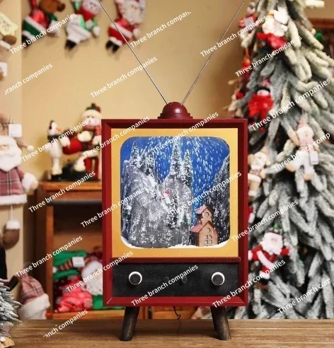 Santa Claus skiing music snow simulation TV ornament European retro old objects home decoration