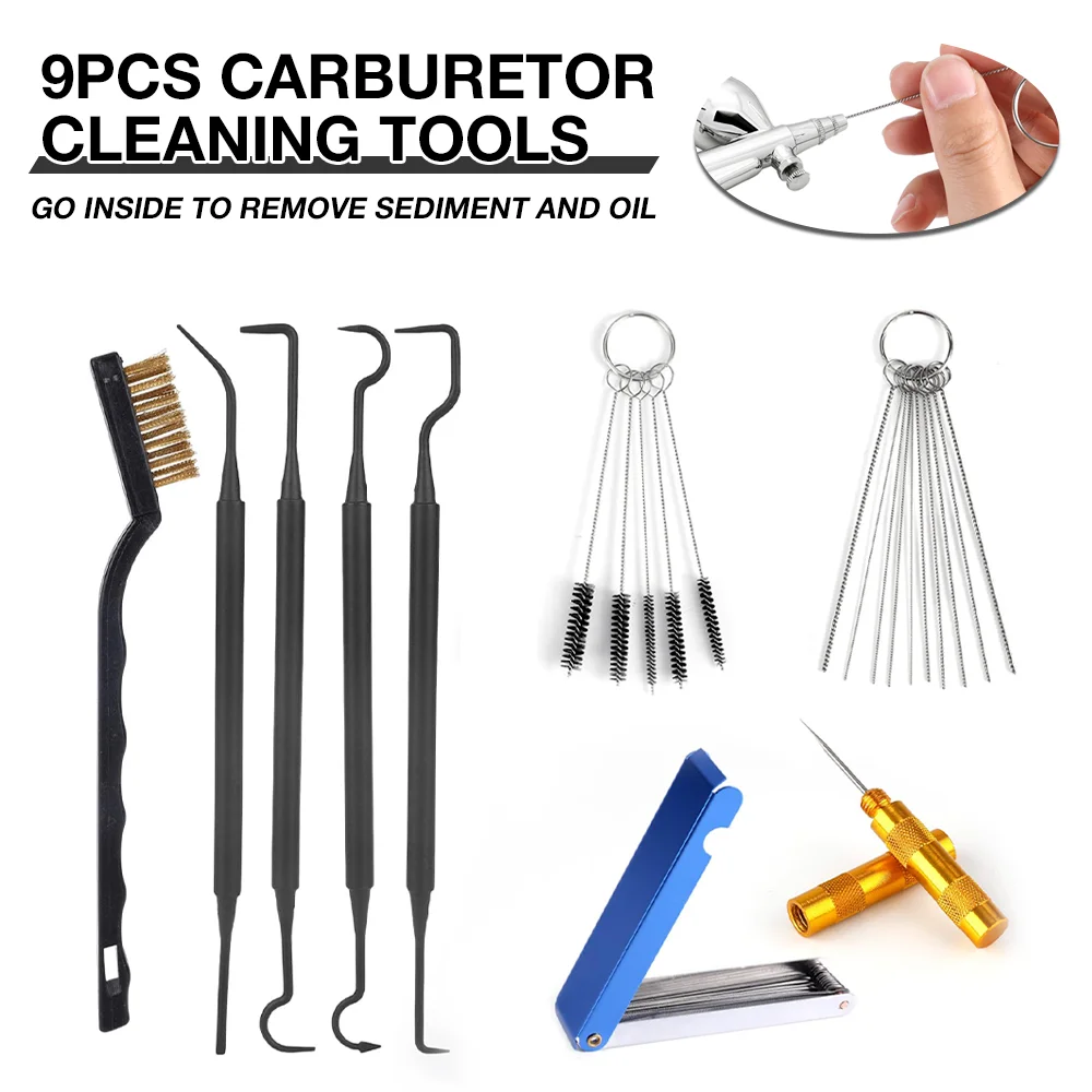 9PCS Carburetor Cleaning Kit, Carburetor Cleaning Brushes, Remove Deep-Seated Oil Stains, For Motorcycle, Chainsaw, Small Engine