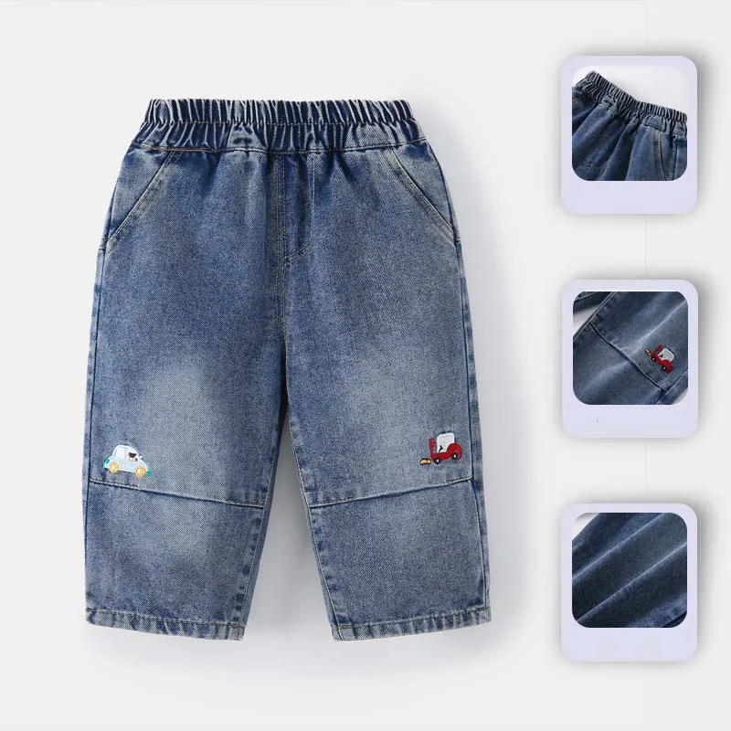 2026 Frühling Mädchen Jeans UNITIM Auto-Stickerei Kinder Baby Mädchen Denim Hosen Locker Sitzende Elastische Taille Kleinkind Mädchen Freizeithosen