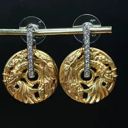 Vintage Gold-plated Dragon Pattern Round Hollow Earrings Retro Luxury Diamond-studded Geometric Personality Earrings