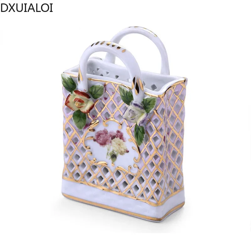 Nordic creative painted bag White porcelain vase decoration indoor living room desktop flower arrangement vase home decoration