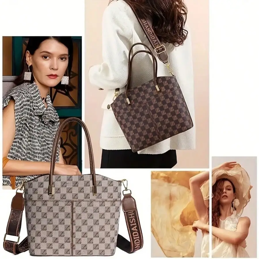 

2pcs/Set Striped Large Tote Bag With Detachable Inner Pouch