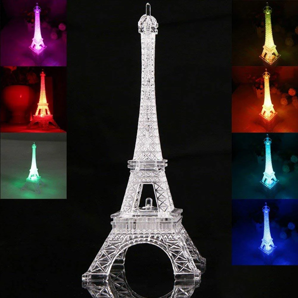 Mini Night Light Gift Cake Topper Decoration Lighted Eiffel Tower Desk Decorations