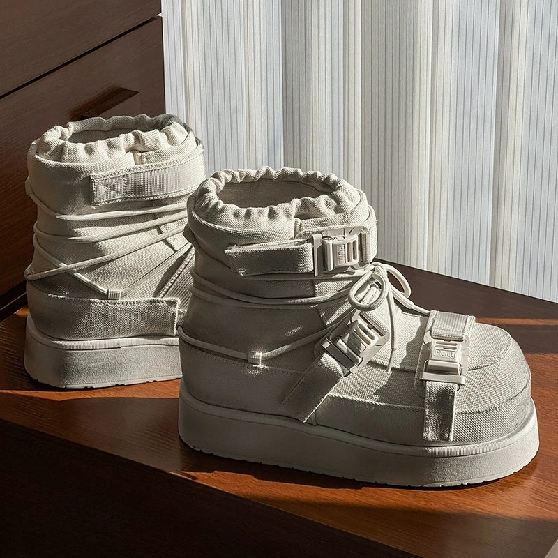 

Winter Short Snow Boots Woman Cross Lace Up Round Toe Wool Warm Flat Platform Shoes Women Cow Suede Ankle Boots For Women