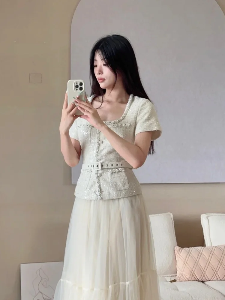 

Ele ort поясной открытый кардиган с квадратным вырезом и пайетками, женский модный корейский осенний новый поступление