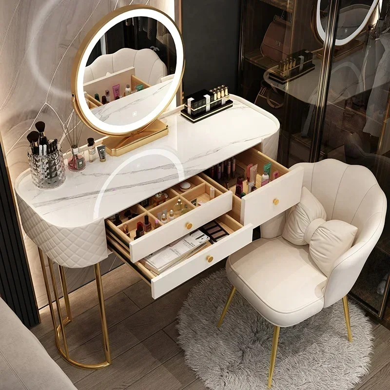 

Dressing Table Makeup Luxury Mirror Led Light Salon White Dressing Table Storage Bedroom Comoda Pra Quarto Home Furniture