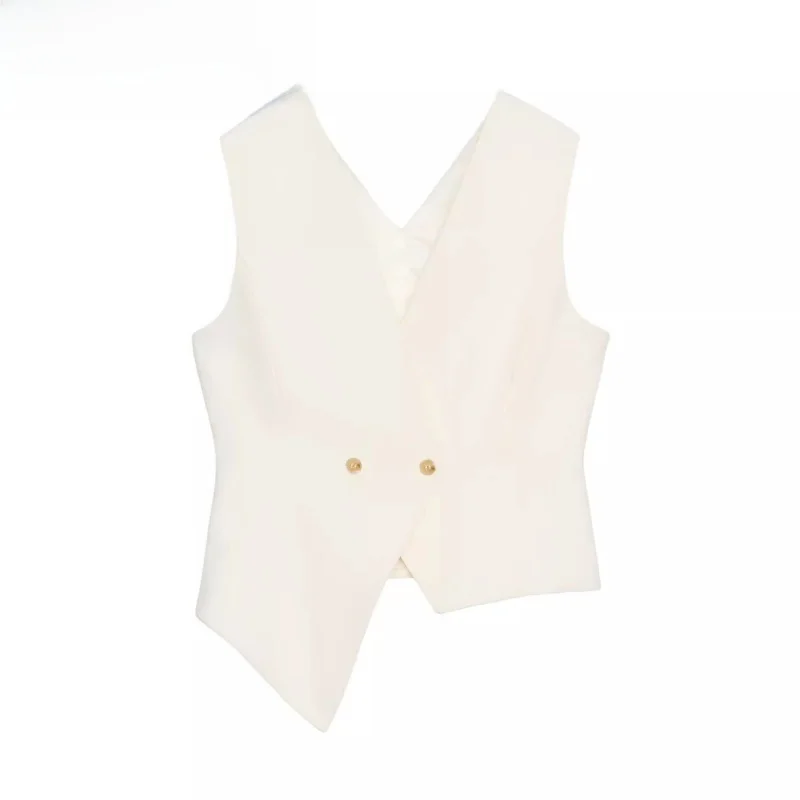 

New Summer Asymmetric V-ne Svel Vest Casual Pants Women's Faion Top Selling Products ort Sle Single Button
