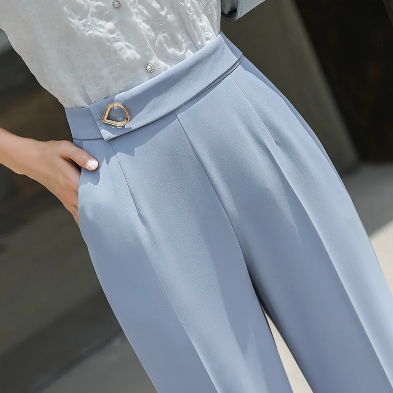 

202 Summer Ice Silk Women's Pants Summer Cropped Harem Pants High Waist Thin Casual Tappered Pants Straight Loose Cropped Pants