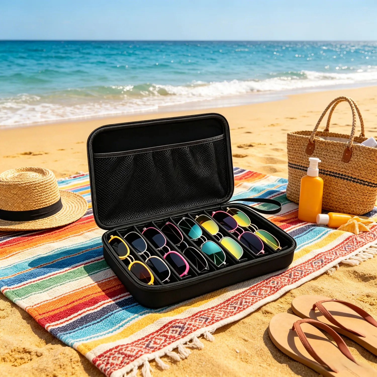 For Family And Friends 11.41 X 7.87 X 2.75 Inch Sunglasses Storage Case Independent Padded Slots Shock Resistant Protection