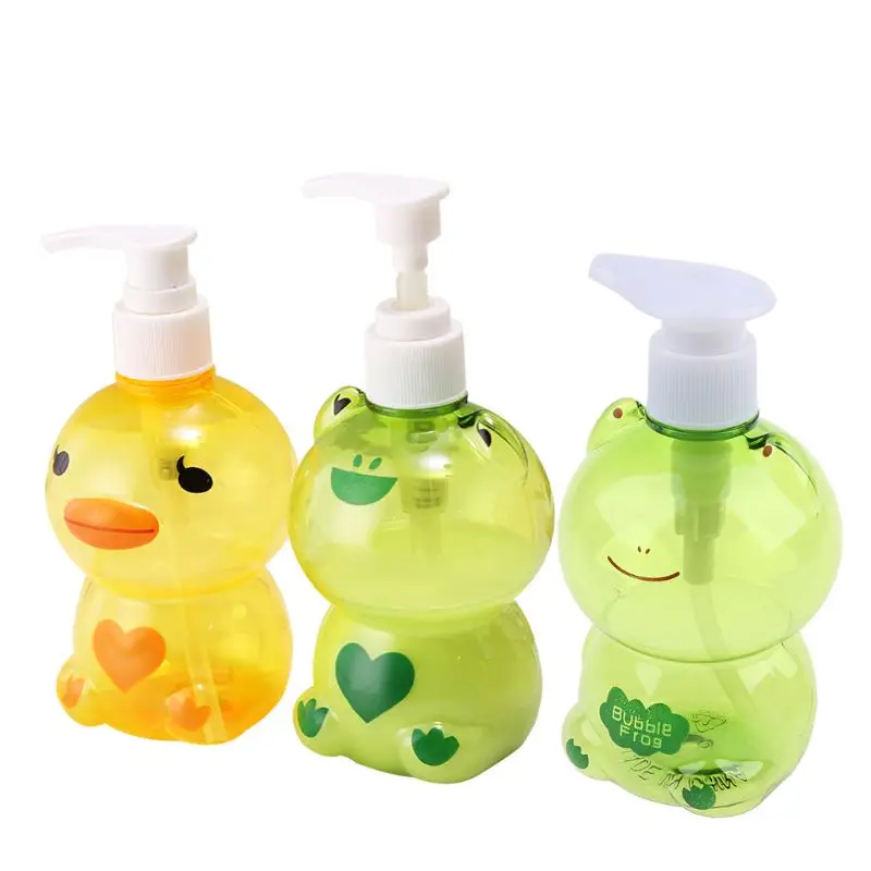 Nowy 250ml przenośny dozownik do mydła dziecko słodkie zwierzę żaba/kształt kaczki naciśnij typu Split puste butelka pompką szampon prysznic pojemnik