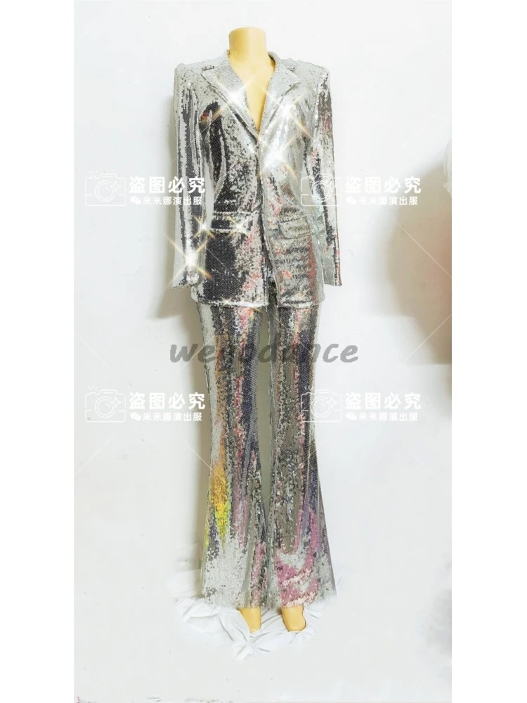 New Sexy Jacket And Pant Super Flash Costume Sequin Suit Women Singer Dance Costumes