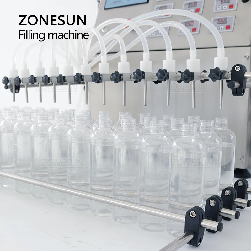 ZONESUN Chất Lỏng FillingMachine ZS-DPYT12P Bán Tự Động 12 Vòi Phun Nước Sữa Nước Độn Mỹ Phẩm Sản Xuất
