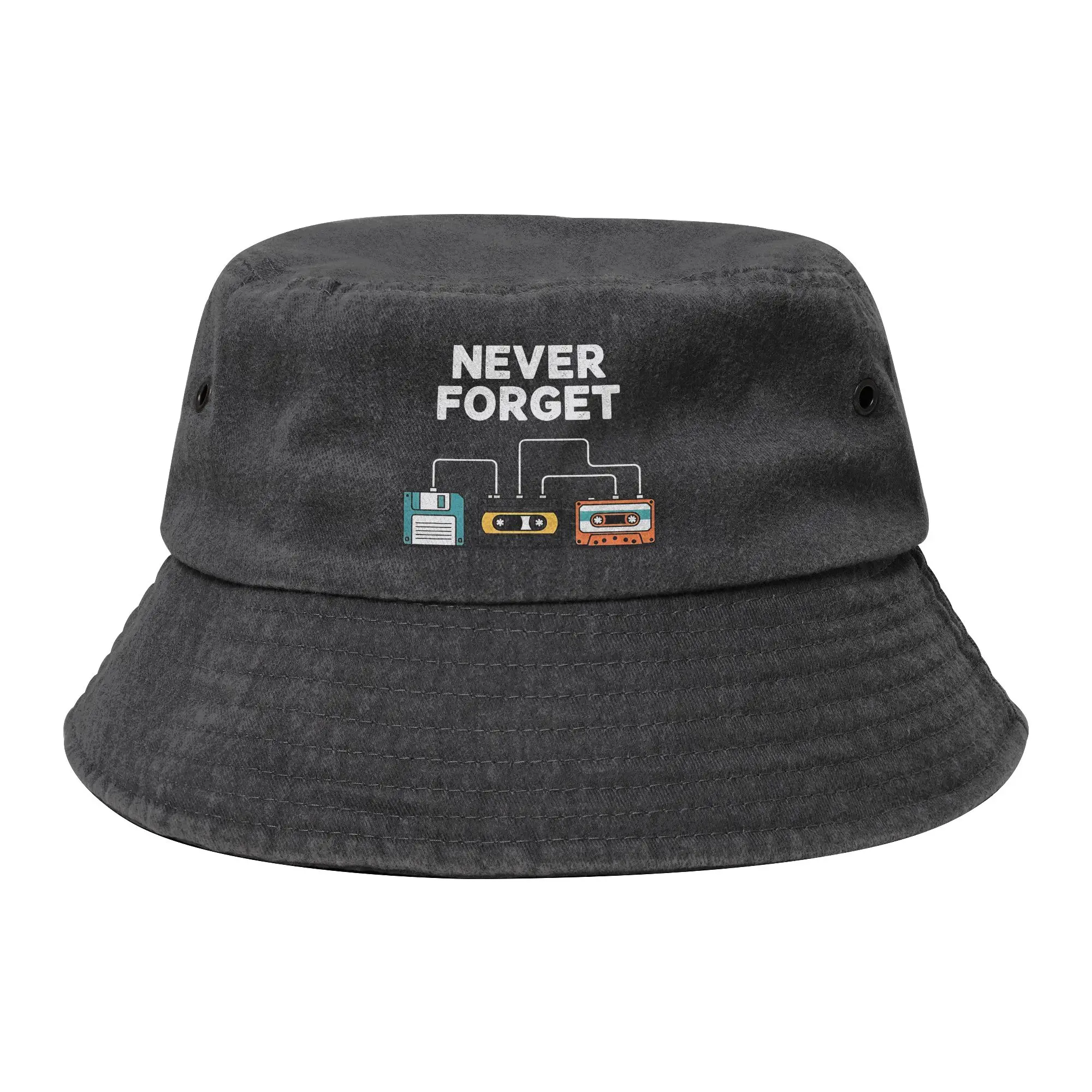 Beach Never Forget VHS Tape Cassette Merch Bucket Hats Unisex Distressed Denim Sun Hat  Panama Hat Fishing Cap Outdoor Sports