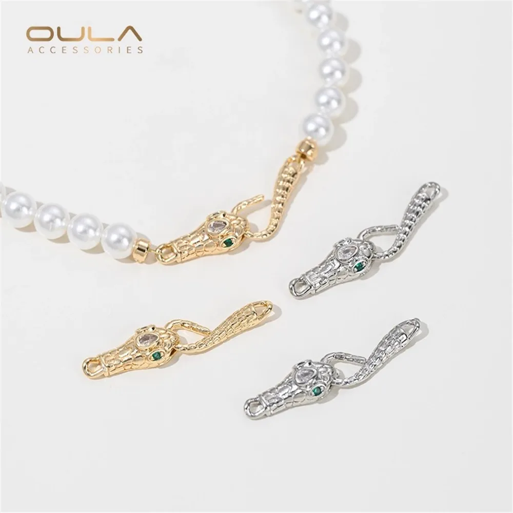 

1pcs 14K Gold-plated Zirconium-inlaid Snake Head Pearl Clasp Snake Tail Hook Clasp Diy Handmade Jewelry Clasp Accessories