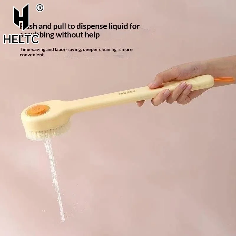 Long Handle Bath Brush With Built In Soap Dispenser Soft Bristles For Shower Exfoliating Body Clean