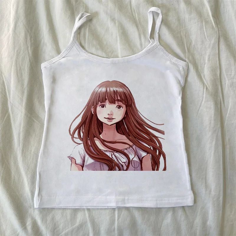 

Женские укороченные топы без рукавов в стиле Харадзюку Y2K, повседневный топ с кавайным мультяшным принтом, винтажный уличный топ в стиле эмо для девочек, готический панк