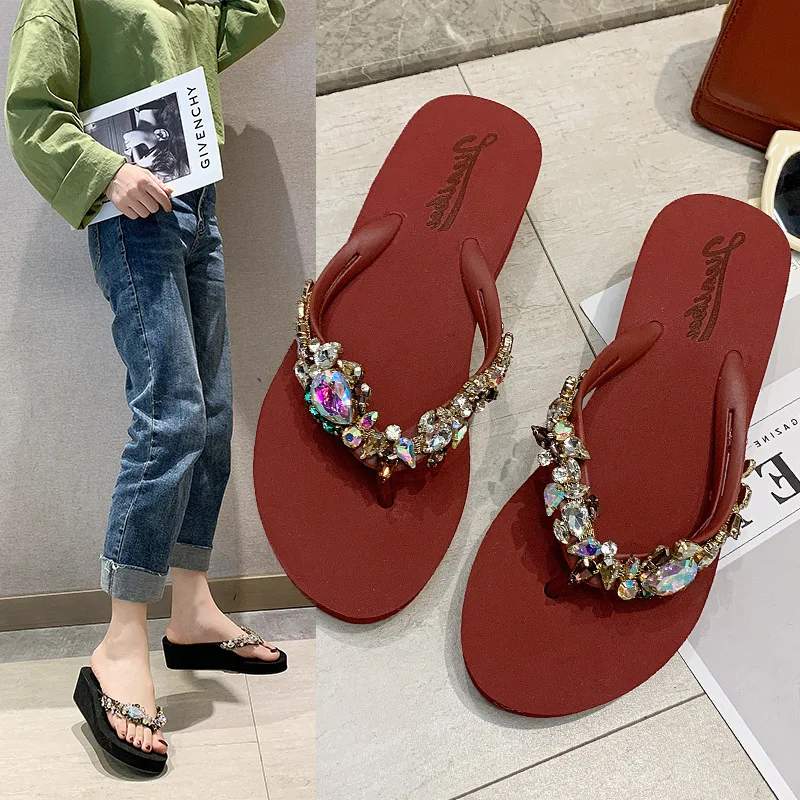 Shoes Low Slippers Women Summer Glitter Slides Shale Female Beach Rubber Flip Flops Fashion Pantofle On A Wedge Jelly Sabot Hawa