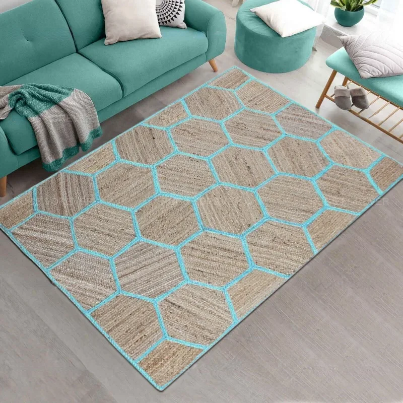 

Natural Jute rugs Geometric pattern Handmade weave Indian Yoga Mat