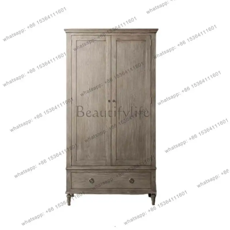 

American retro solid wood wardrobe antique bedroom storage double door wardrobe