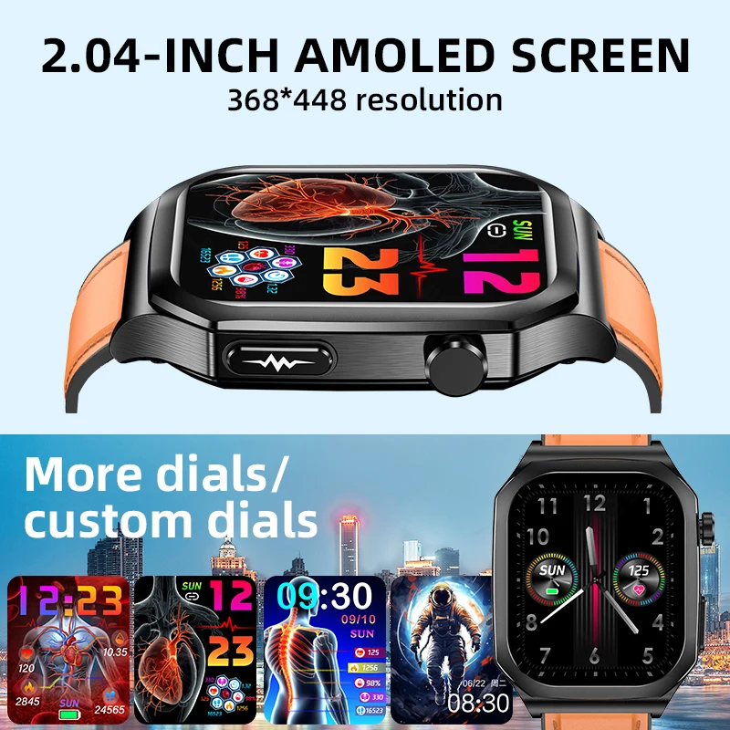 LIGE 2025 جديد ECG الدم الأكسجين معدل ضربات القلب مراقبة الصحة Smartwatch 2.04 "AMOLED شاشة كاملة تعمل باللمس IP68 مقاوم للماء ساعة ذكية #3