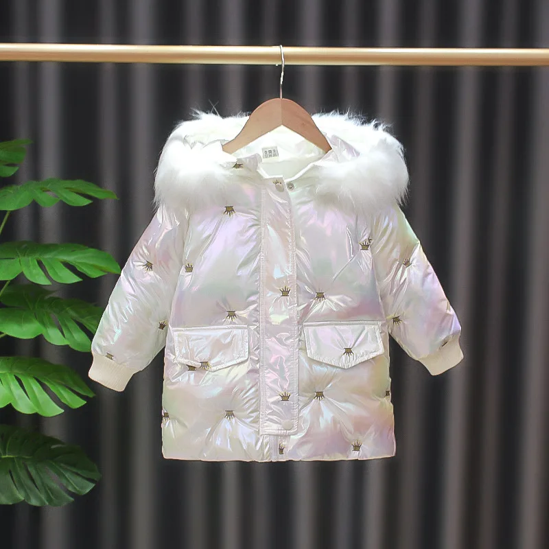 

Winter Baby Girl Coat Cotton-padded Parka Thicken Warm Jacket Feather Hooded Kid Outerwear Toddler Waterproof Snow Wear A859
