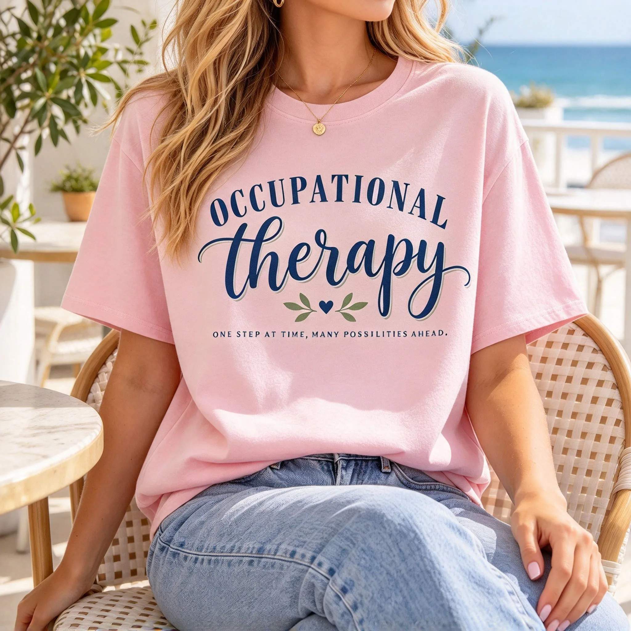 Occupational Therapy Letter Graphic T Shirt Women Crew Neck Short Sleeve Tee Floral Slogan Print Casual Top