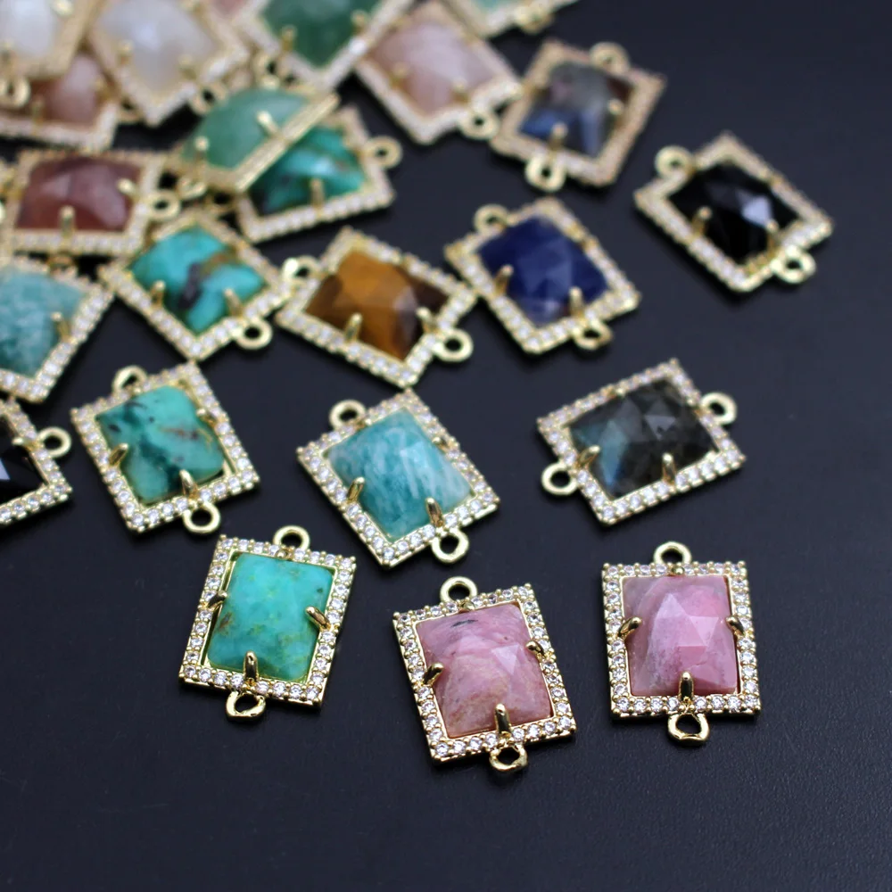 

10pcs Trendy Faceted Rectangle Natural Australian Jade Quartz Stone Connectors CZ Charms DIY for Women Earrings Bracelet Making