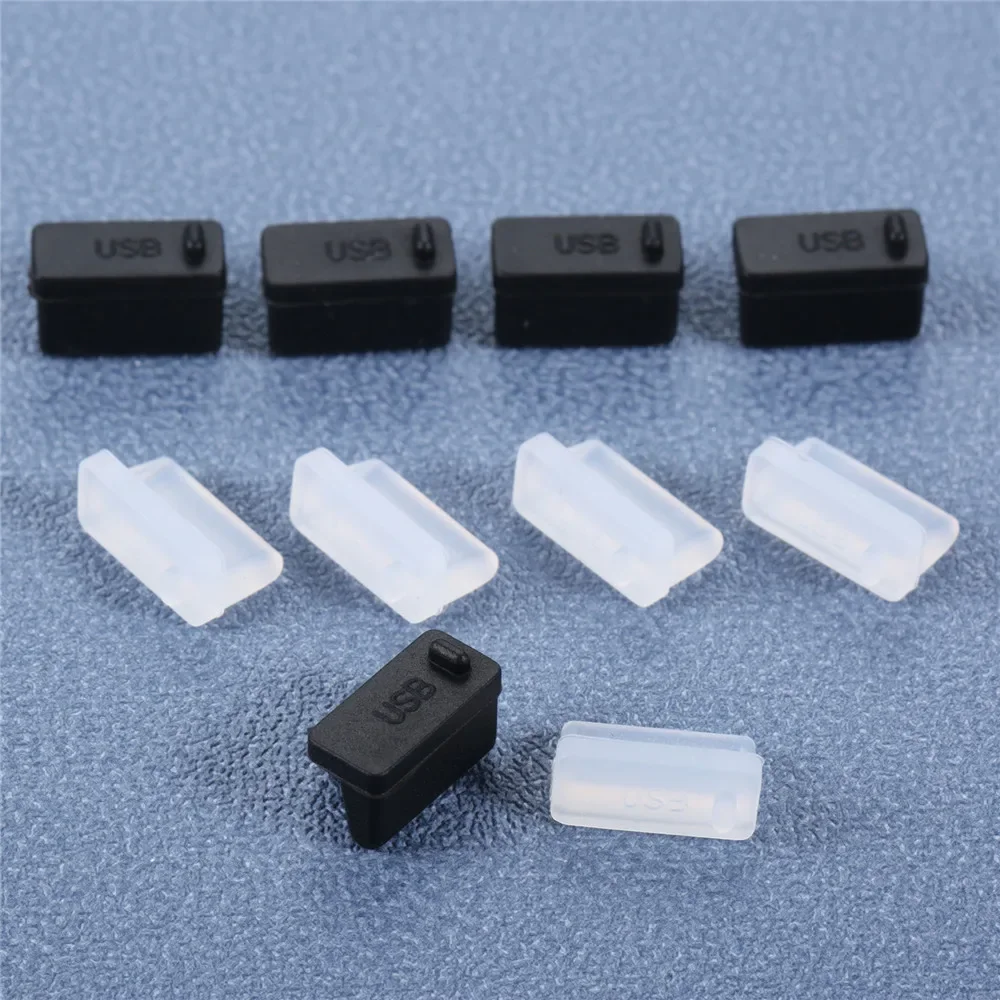 100pcs USB Dust Plugs Soft Silicone A Type 13mm*7.5mm Anti-dust Stopper Black/White Protective Cap Cover Non-oxidation Universal