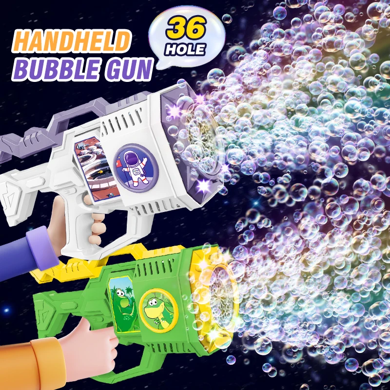 

32/36/69 Holes Bubble Gun Rocket Soap Bubbles Machine Shape Automatic Bubble Blower with Light Toys for Kid Children‘s Day Gift