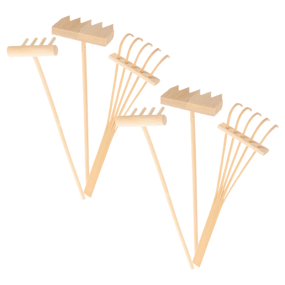 

6pcs Mini Small Rake Tools for Gardening Beige S Table Accessories Durable Bamboo Material Feng Shui Gifts Wedding Decorations