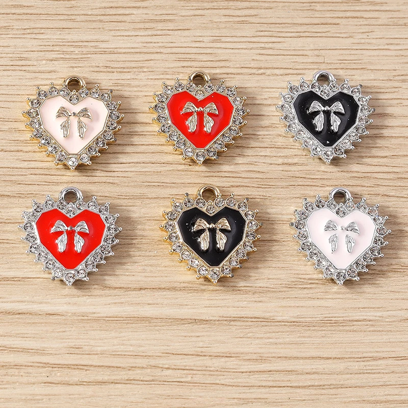 10pcs 17x18mm Elegant Crystal Bowknot Love Heart Charms Pendants for Jewelry Making Necklace Earrings Bracelets DIY Craft Supply