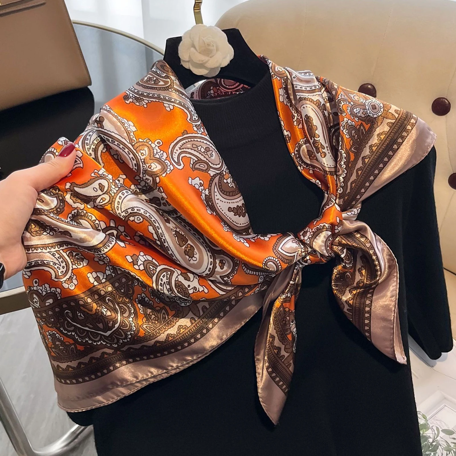 New Silk Shawl Scarf Women Fashion Elegant Floral Square Satin Scarves Fouldard Fall Winter Neck Scarves Hijiabs