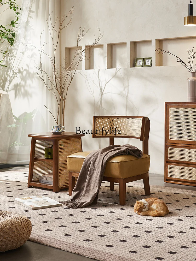 Rattan Solid Wood Balcony Small Table and Chair Three-Piece Rattan Chair Tea Table Combination