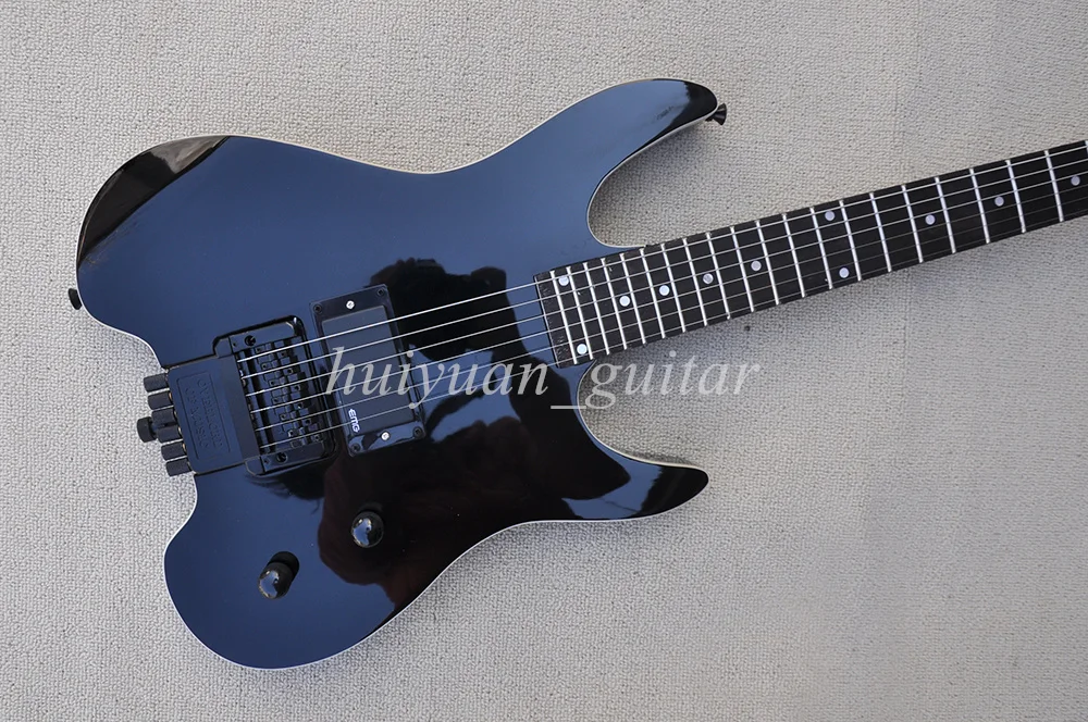 Flyoung 6 Strings Black Headless Floyd Electric Guitar with Rosewood Fretboard 24 Frets