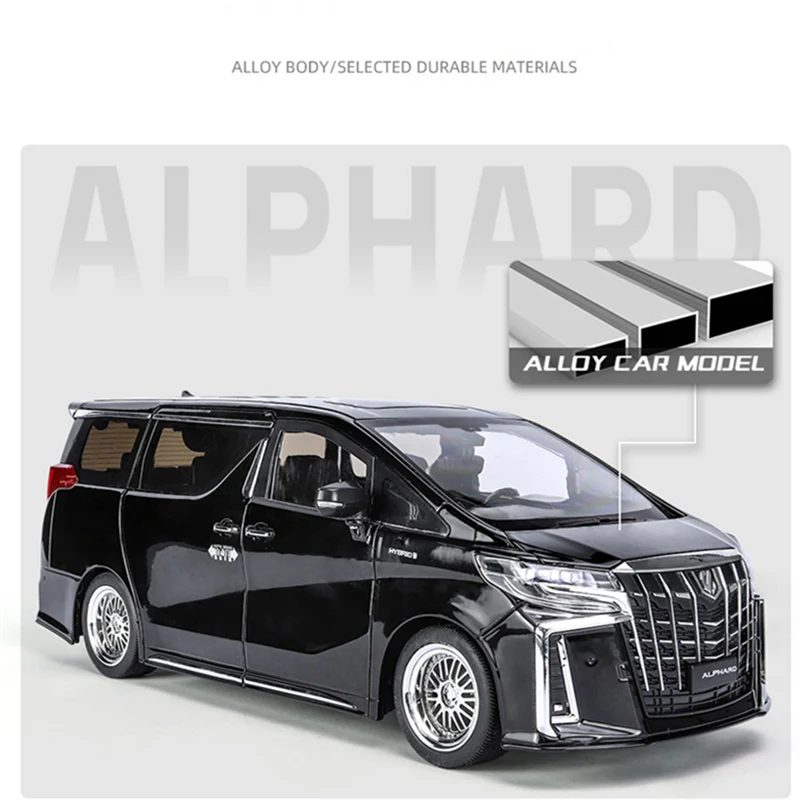 New 1/18 Toyota Alphard MPV Alloy Car Model Diecast Metal Toy Vehicles Car Model High Simulation Sound and Light Childrens Gifts