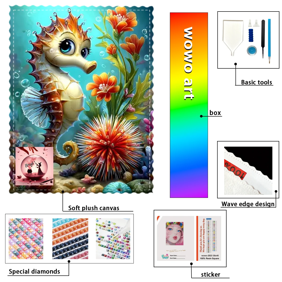 

【Bruji_ Diamond Art】Хипокамп и цветы, стразы Crystal AB, стразы FD, идеальные стразы из смолы