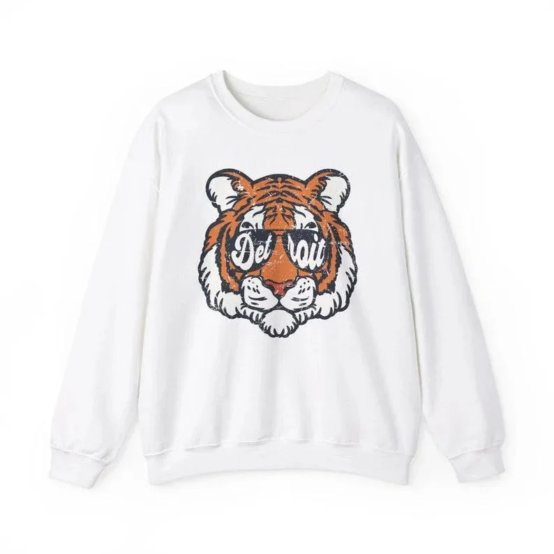 

Autumn and Winter Style Trendy Tiger Sweatshirt, "Detroit - Sunglasses Tiger" Graphic for A Trendy Look