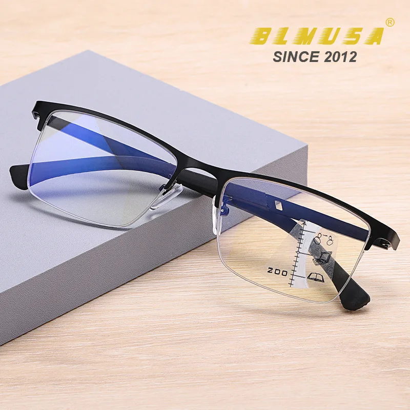 BLMUSA NEW Men\'s Business Anti Blue Light Eyewear Progressive Multifocal Reading Glasses Men Metal Glasses Frame Optical Glasse