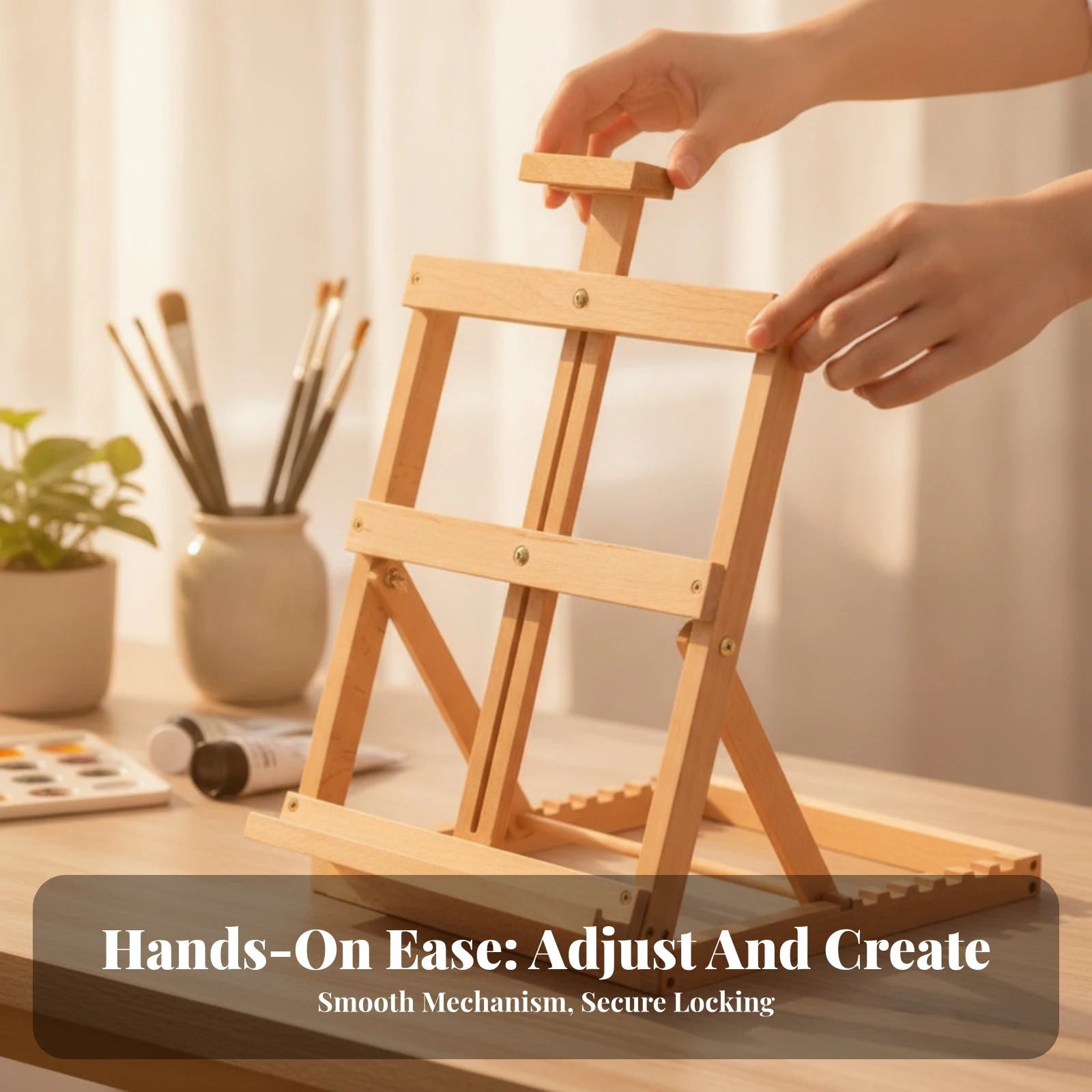 Tabletop Easel with Adjustable Frame Compact Beech Wood Easel Long-Lasting Non-Slip for Artists, Desktop, Studio