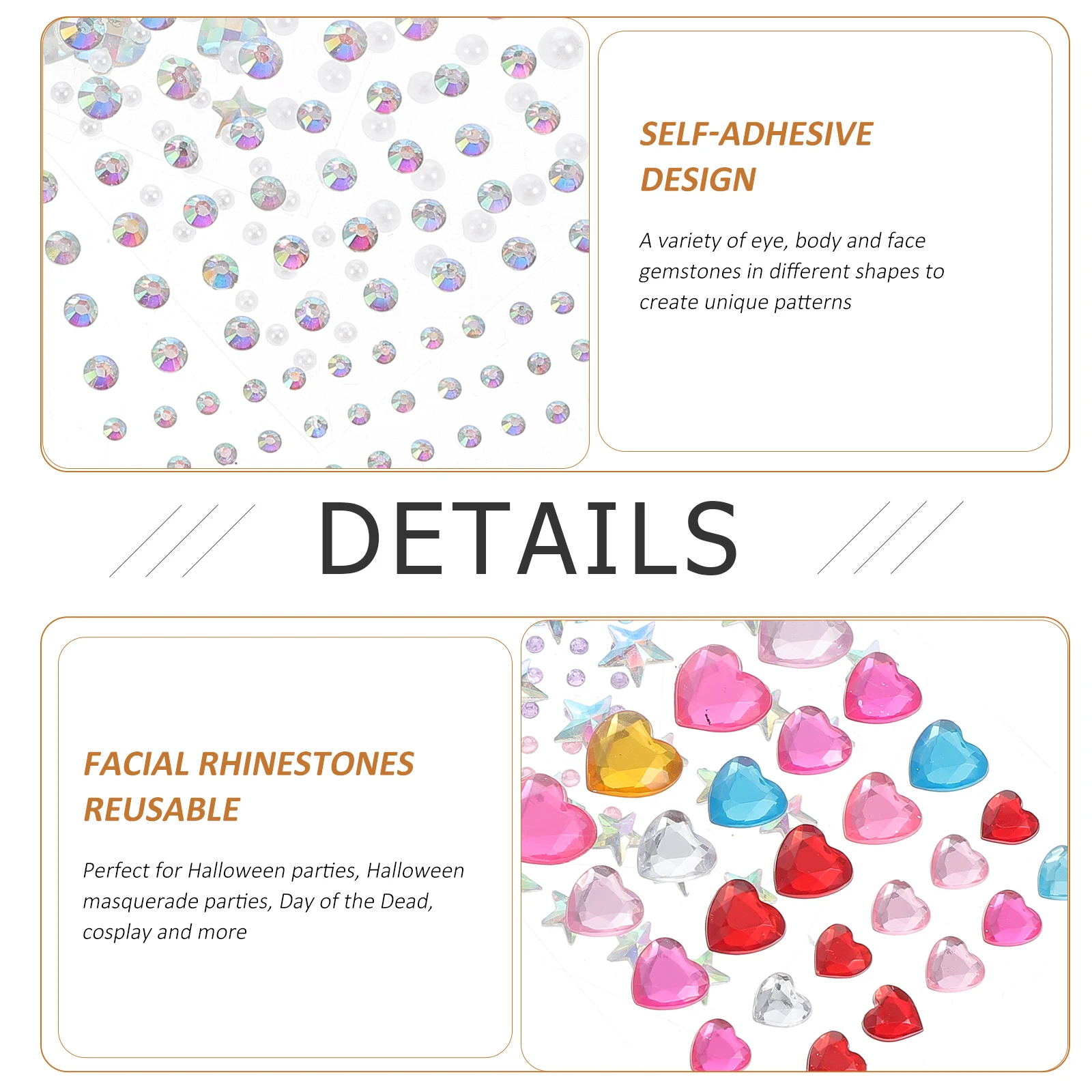 

5 Sheets Acrylic Rhinestone Stickers Face Gems for Girls Earrings Adhesive Jewels Nail Art Craft Supplies Paper