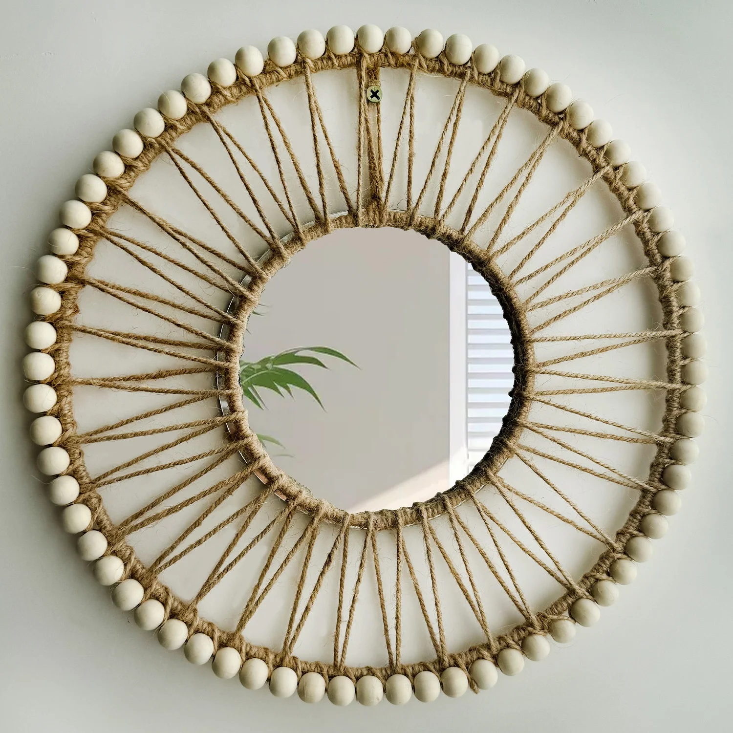 

Hand-woven Nordic decorative hanging mirror creative wall sofa porch homestay style background wall hollow out decor mirror