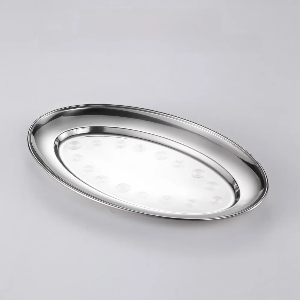 Stainless Steel Oval Fish Plates Shallow Design 22-35cm Diameter Barbecue Trays Oval Shape Kitchen Cooking Tray Dinner Plates