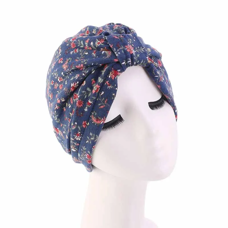 Floral Impresso Chapéu Plissado para Mulheres Muçulmanas, Turbante Hijab, Chemo Cap, Islam Bandanas, Tampa Da Perda De Cabelo, Gorros, Cabeça Envoltório, Headband