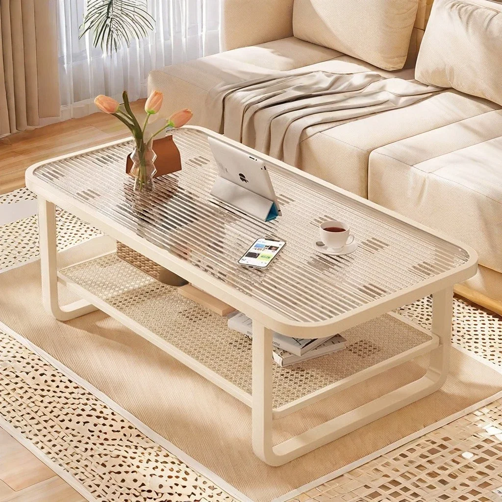 Luxo leve, sentido sofisticado, vidro temperado, mesa de centro, moderno, simples, apartamento pequeno