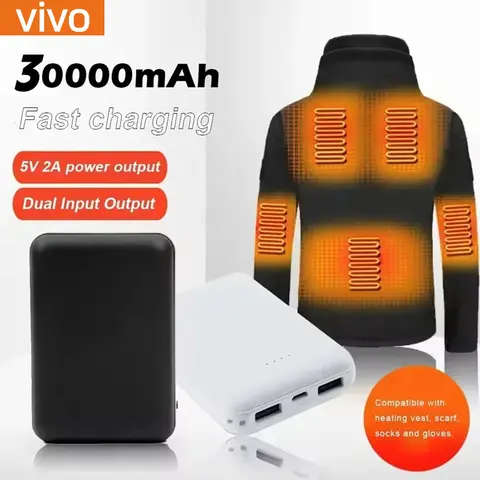 VIVO 30000mAh Power Bank USB Charger Fast Charging Portable External Battery Pack Heating Vest Jacket Scarf Sock Glove Equipment