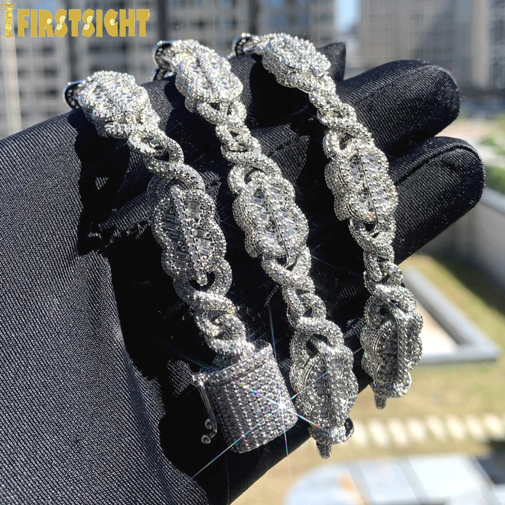 

New Iced Out Bling Rectangle CZ Dollar Symbol Necklace Silver Color 5A Zircon Cuban Link Chain Charm Hip Hop Men Women Jewelry