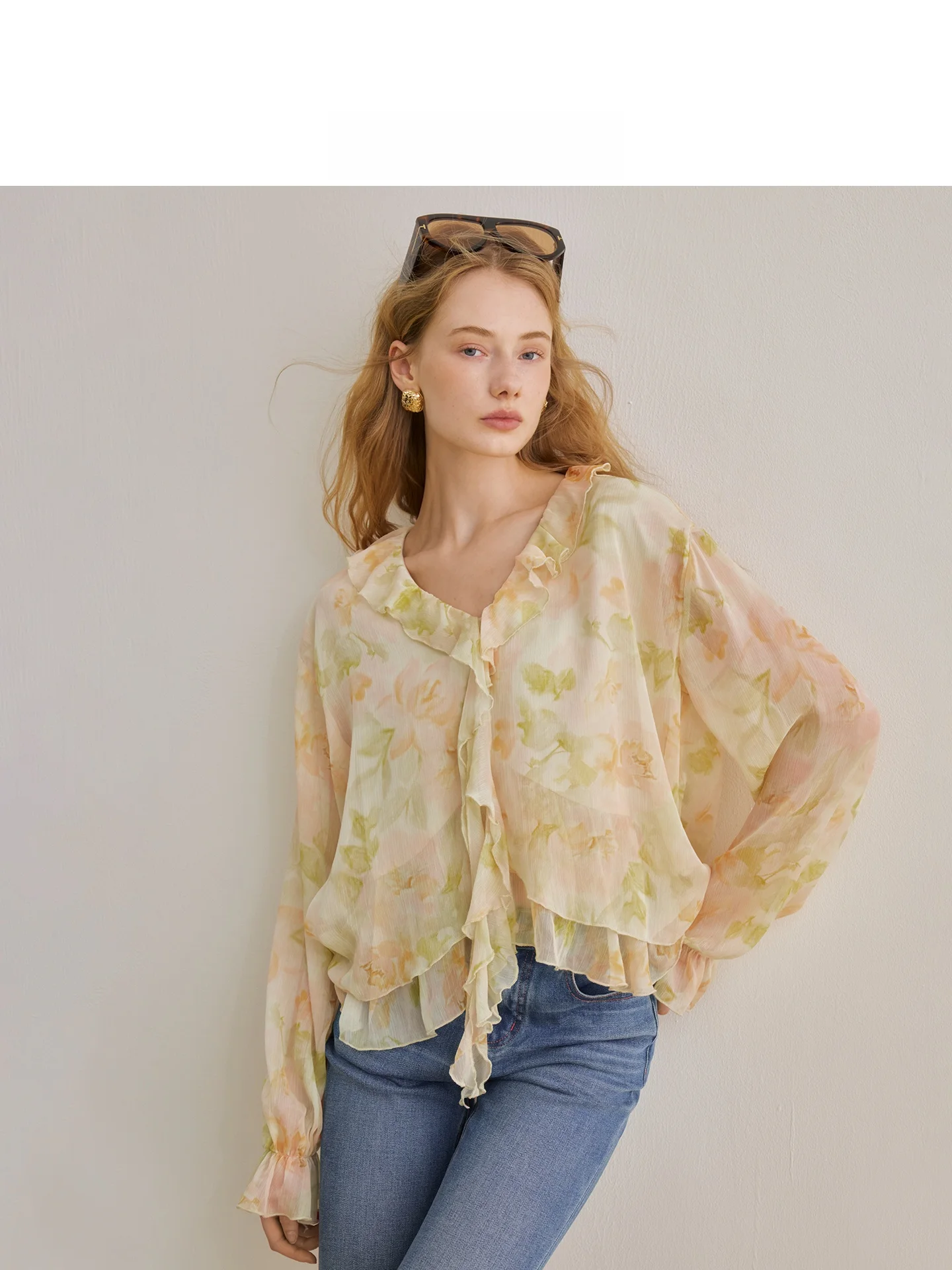 

AEL Original Commuter Cherry Blossom Shirt Women's Summer 2026 Casual Elegance Top French Style Loose Fit Long Sleeve